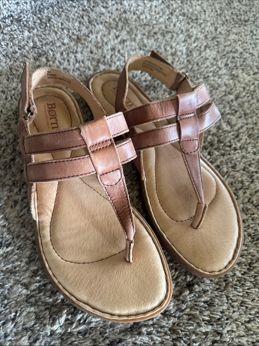 Born Tan/Brown Leather T-Strap Sandals